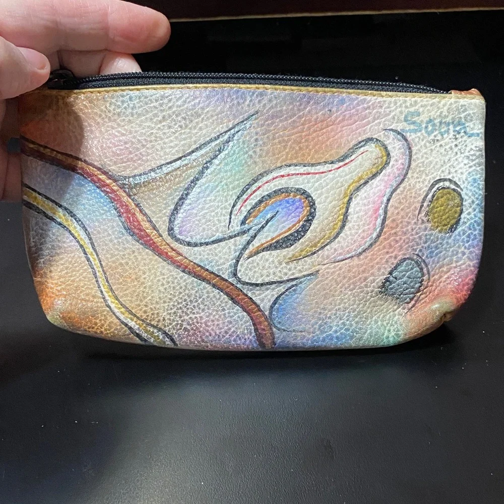 Vintage Sova hand painted Colorful Abstract Patterned makeup signed bag